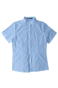 訂製藍色女裝恤衫制服     設計企領修腰短袖恤衫   團隊制服   恤衫專門店  余仁生  R394